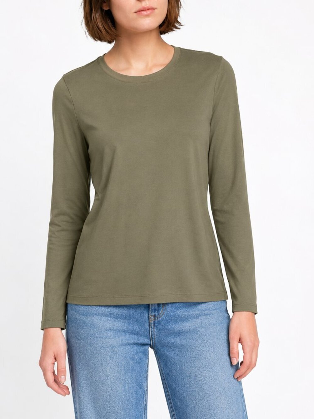 2/$30 Lands' End Relaxed Supima Cotton Long Sleeve Crewneck T-Shirt Olive #A2943